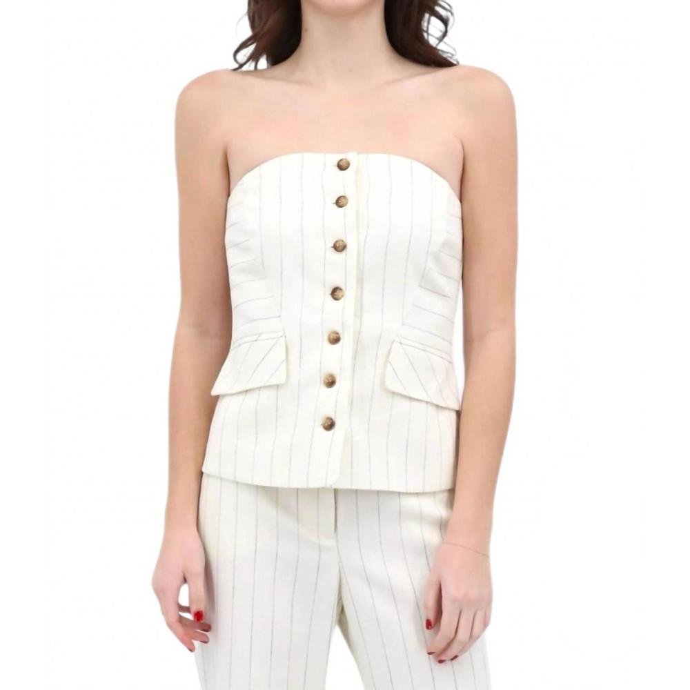 NEW IRIS SETLAKWE striped bustier top in bone/black